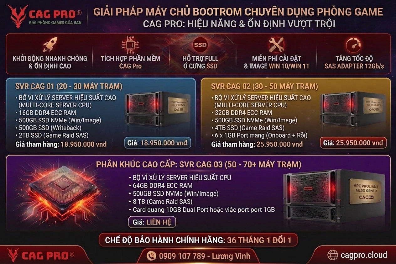 Cấu Hình Máy Chủ Server Bootrom Cho Phòng Game Chuyên Dụng Ổn Định Cao